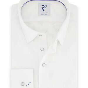 R2 Amsterdam White Knitted Pique Long Sleeve Dress Shirt